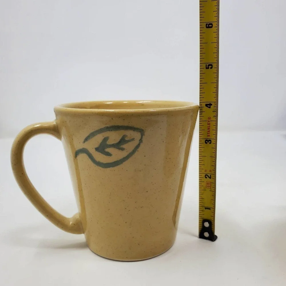 Pier 1 Import Handpainted Earthenware Italia Leaf Mugs Rustic Cup Lot of 2